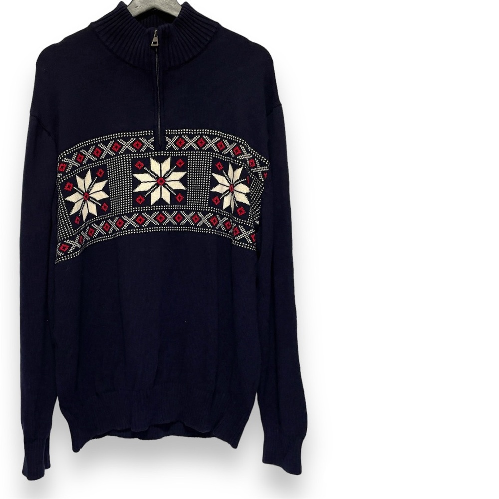 Vintage Weatherproof Holiday Knit Sweater quarter zip navy